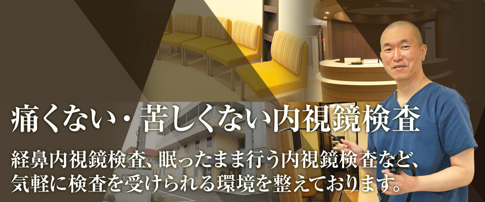 痛くない・苦しくない内視鏡検査 経鼻内視鏡検査、眠ったまま行う内視鏡検査など、気軽に検査を受けられる環境を整えております。